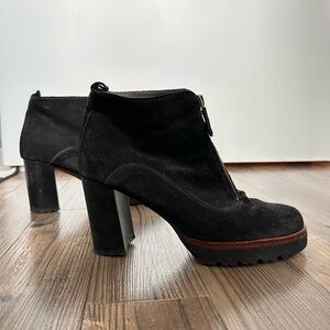 Black Genuine Suede Heeled Booties